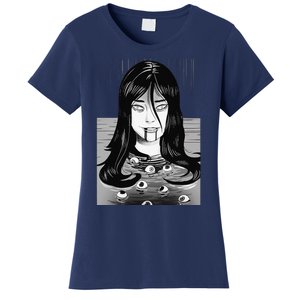 Creepy Horror Manga Anime Woman Eyes Bathtub Halloween Art Women's T-Shirt