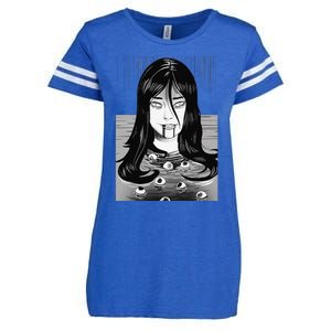 Creepy Horror Manga Anime Woman Eyes Bathtub Halloween Art Enza Ladies Jersey Football T-Shirt