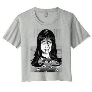 Creepy Horror Manga Anime Woman Eyes Bathtub Halloween Art Women's Crop Top Tee