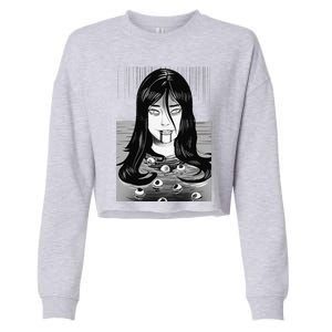 Creepy Horror Manga Anime Woman Eyes Bathtub Halloween Art Cropped Pullover Crew