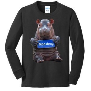 Cute Hippo Moo Deng Baby Pygmy Funny Gift Kids Long Sleeve Shirt