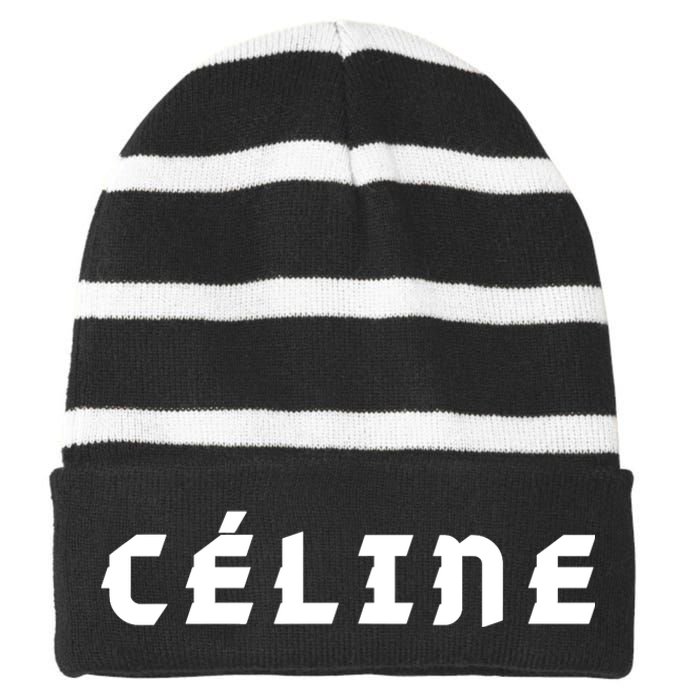 Céline Hello My Name Is Name Tag First Name Striped Beanie with Solid Band