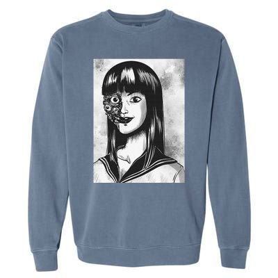 Creepy Horror Manga Anime Woman Eyes Halloween Art Cute Garment-Dyed Sweatshirt