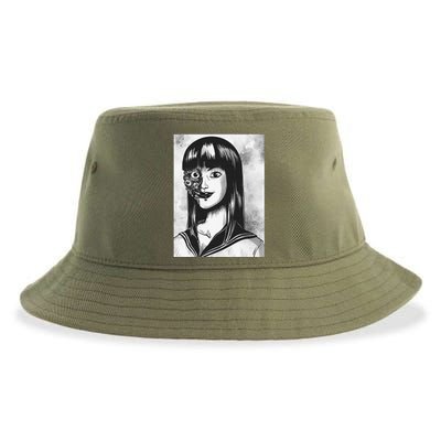 Creepy Horror Manga Anime Woman Eyes Halloween Art Cute Sustainable Bucket Hat