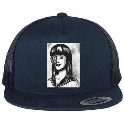 Creepy Horror Manga Anime Woman Eyes Halloween Art Cute Flat Bill Trucker Hat