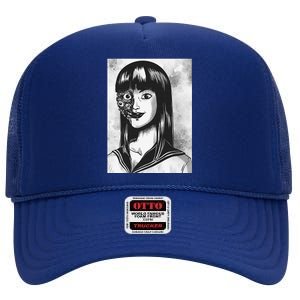 Creepy Horror Manga Anime Woman Eyes Halloween Art Cute High Crown Mesh Back Trucker Hat