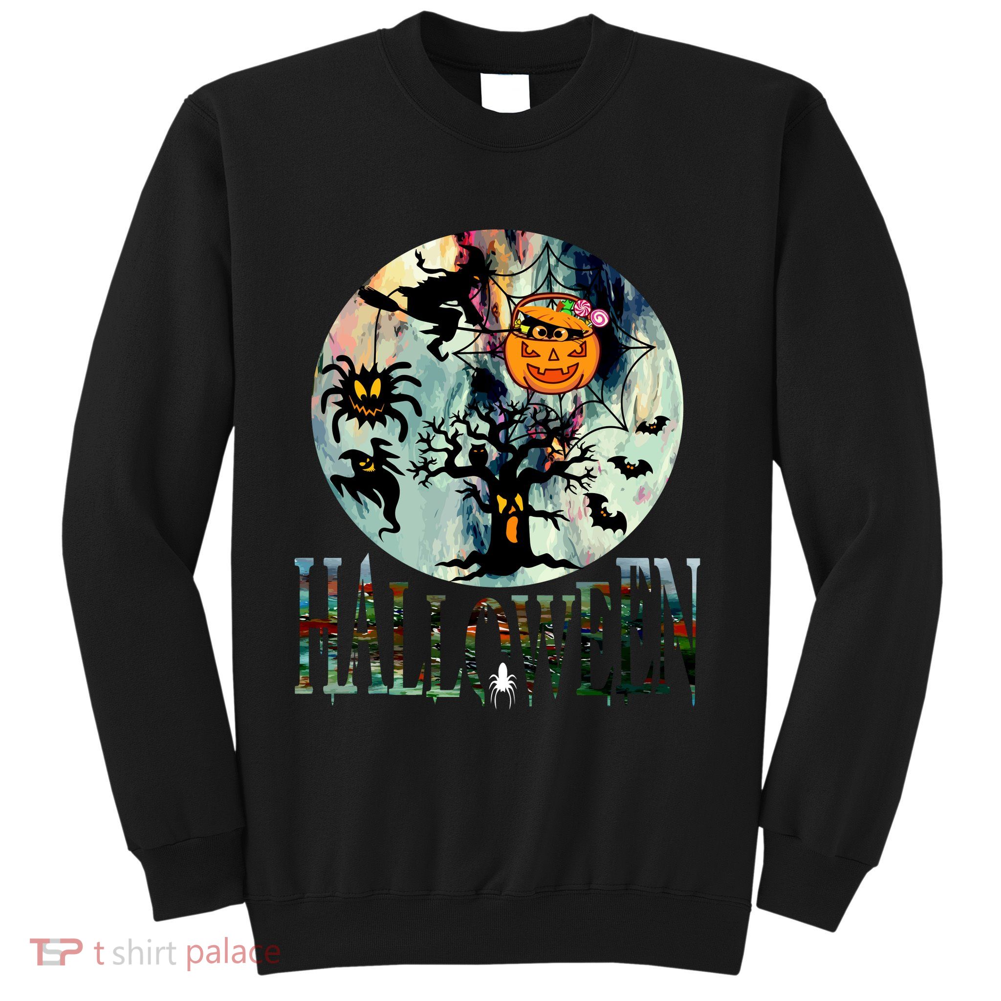 Creepy Halloween Moon Spider Pumpkin Witch Ghost Sweatshirt