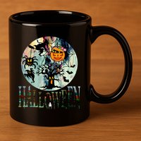 Creepy Halloween Moon Spider Pumpkin Witch Ghost 11oz C Handle Ceramic Mug