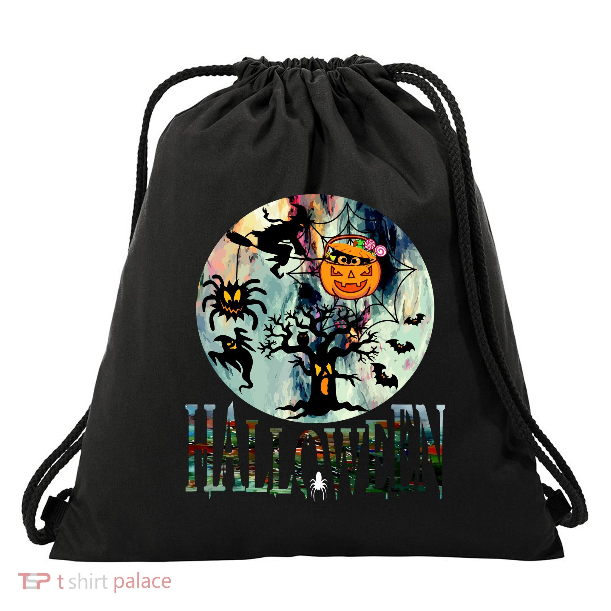 Creepy Halloween Moon Spider Pumpkin Witch Ghost Drawstring Bag