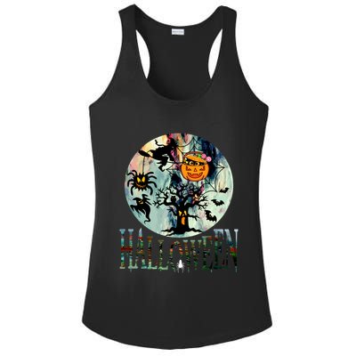 Creepy Halloween Moon Spider Pumpkin Witch Ghost Ladies PosiCharge Competitor Racerback Tank