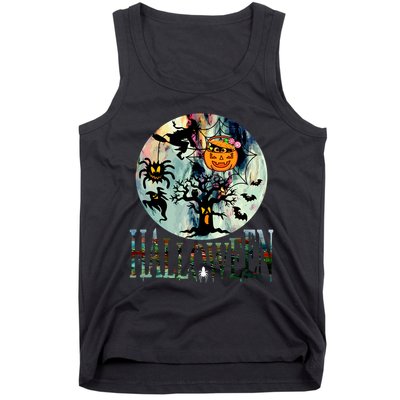 Creepy Halloween Moon Spider Pumpkin Witch Ghost Tank Top
