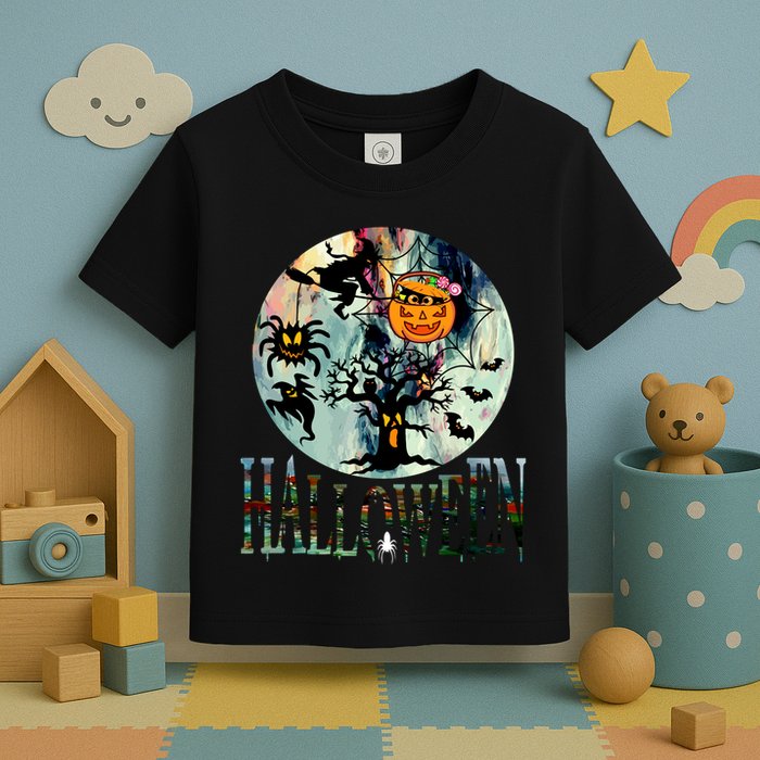 Creepy Halloween Moon Spider Pumpkin Witch Ghost Toddler T-Shirt