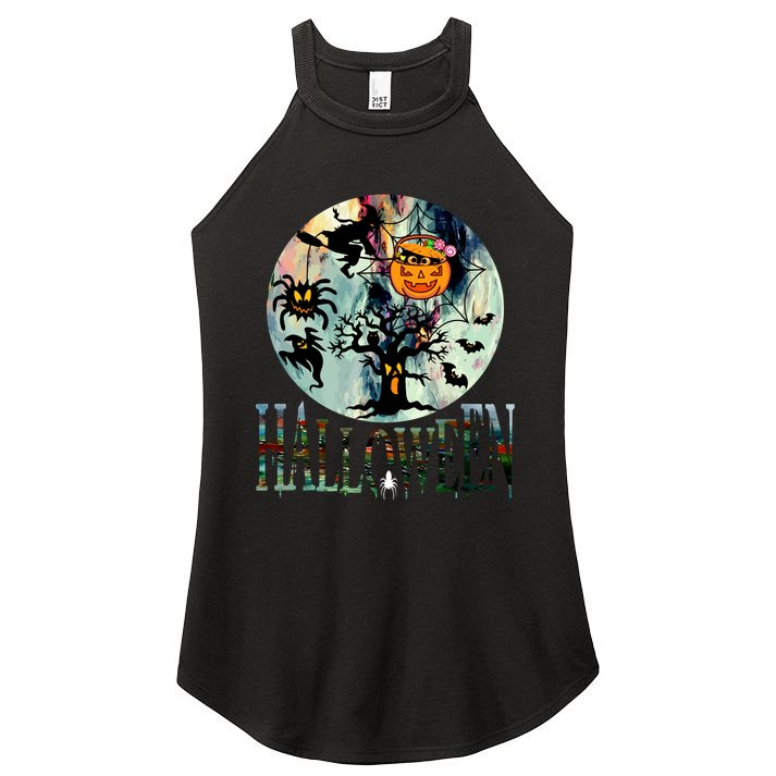 Creepy Halloween Moon Spider Pumpkin Witch Ghost Women's Perfect Tri Rocker Tank