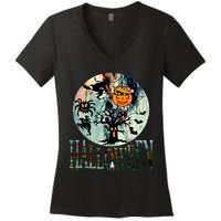 Creepy Halloween Moon Spider Pumpkin Witch Ghost Women's V-Neck T-Shirt