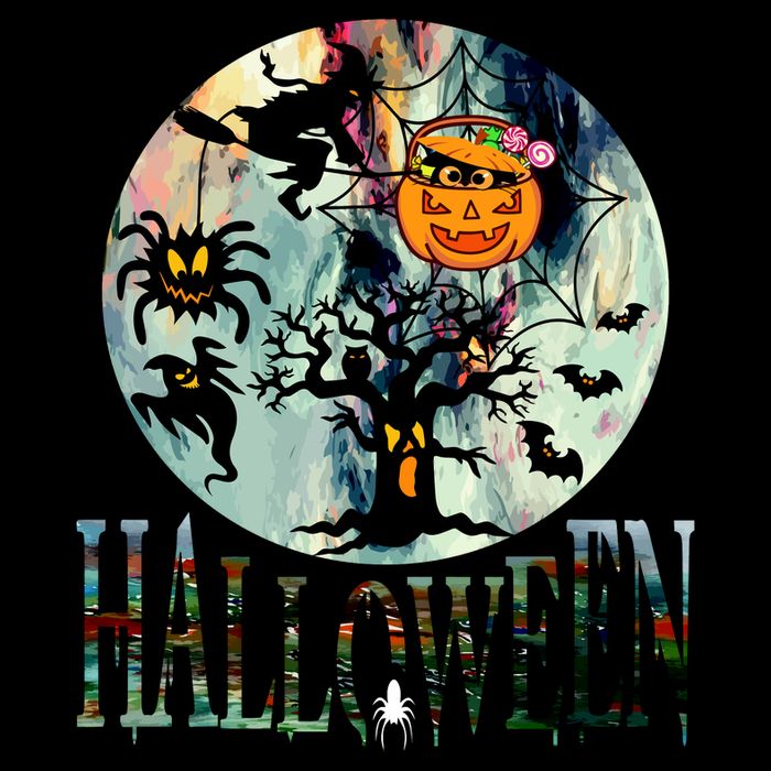 Creepy Halloween Moon Spider Pumpkin Witch Ghost Women's V-Neck T-Shirt