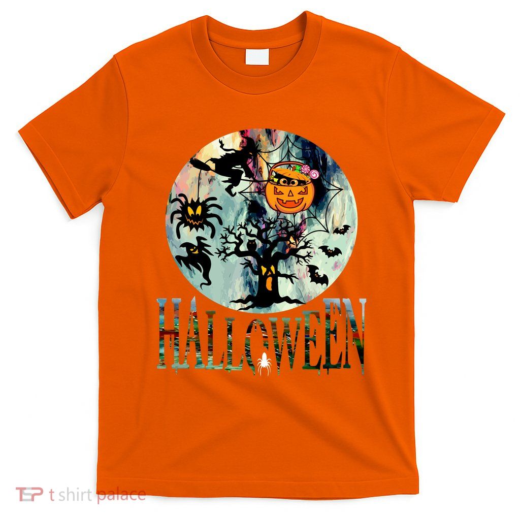 Creepy Halloween Moon Spider Pumpkin Witch Ghost T-Shirt