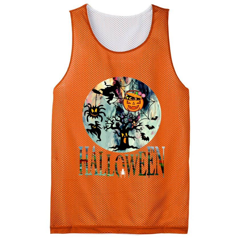 Creepy Halloween Moon Spider Pumpkin Witch Ghost Mesh Reversible Basketball Jersey Tank