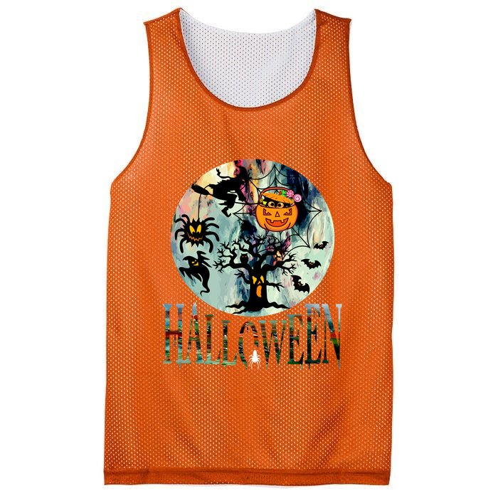 Creepy Halloween Moon Spider Pumpkin Witch Ghost Mesh Reversible Basketball Jersey Tank
