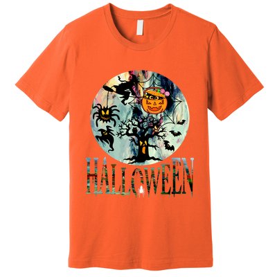 Creepy Halloween Moon Spider Pumpkin Witch Ghost Premium T-Shirt
