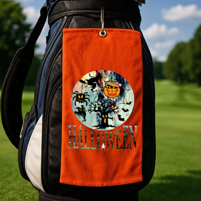 Creepy Halloween Moon Spider Pumpkin Witch Ghost Golf Towel