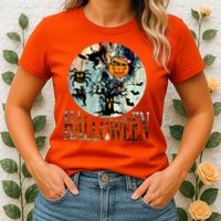 Creepy Halloween Moon Spider Pumpkin Witch Ghost Womens T-Shirt