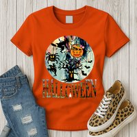 Creepy Halloween Moon Spider Pumpkin Witch Ghost Womens T-Shirt