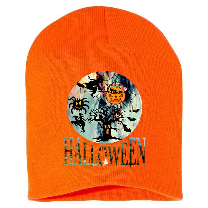 Creepy Halloween Moon Spider Pumpkin Witch Ghost Short Acrylic Beanie