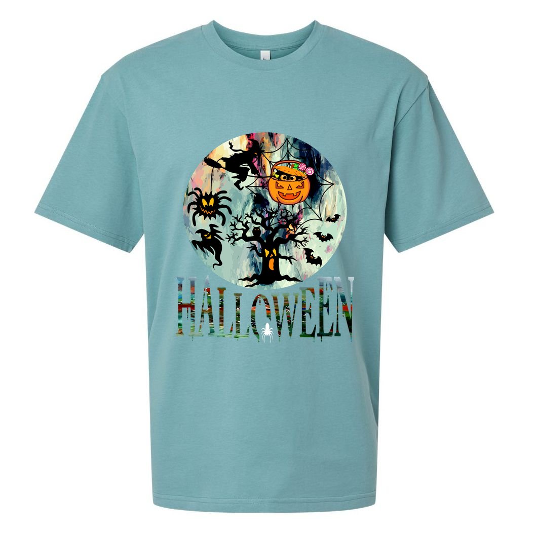 Creepy Halloween Moon Spider Pumpkin Witch Ghost Sueded Cloud Jersey T-Shirt