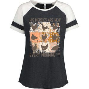 Chicken His Mercies Are New Every Morning Lam 3 23 Enza Ladies Jersey Colorblock Tee