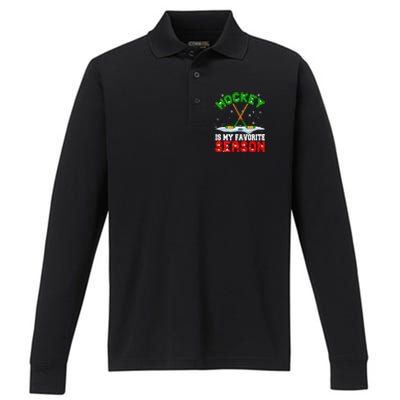 Christmas Hockey My Favorite Season Hockey Player Winter Cool Gift Performance Long Sleeve Polo