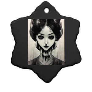 Creepy Horror Manga Anime Woman Eyes Halloween Art Ceramic Star Ornament