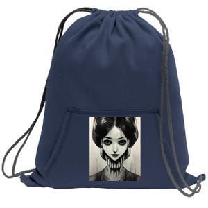 Creepy Horror Manga Anime Woman Eyes Halloween Art Sweatshirt Cinch Pack Bag