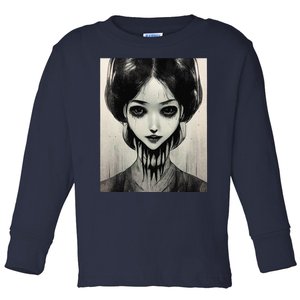 Creepy Horror Manga Anime Woman Eyes Halloween Art Toddler Long Sleeve Shirt