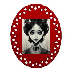 Creepy Horror Manga Anime Woman Eyes Halloween Art Ceramic Oval Ornament