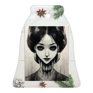 Creepy Horror Manga Anime Woman Eyes Halloween Art Ceramic Bell Ornament