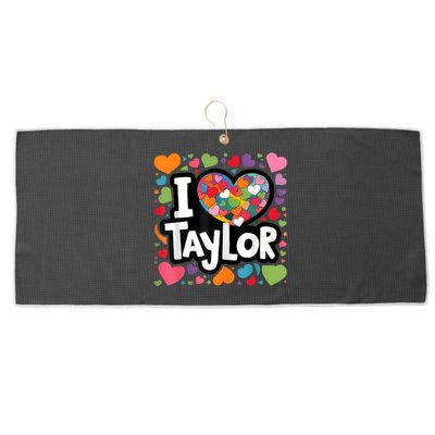 Colorful Heart My Name Is Taylor First Name I Love Taylor Large Microfiber Waffle Golf Towel