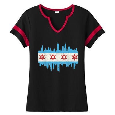 Chicago House Music Vintage Chicago Flag Ladies Halftime Notch Neck Tee