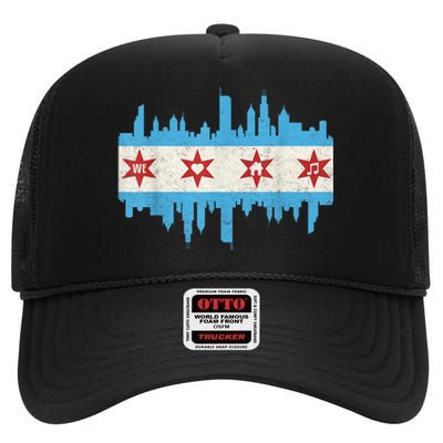 Chicago House Music Vintage Chicago Flag High Crown Mesh Back Trucker Hat