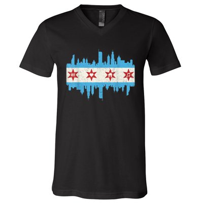 Chicago House Music Vintage Chicago Flag V-Neck T-Shirt