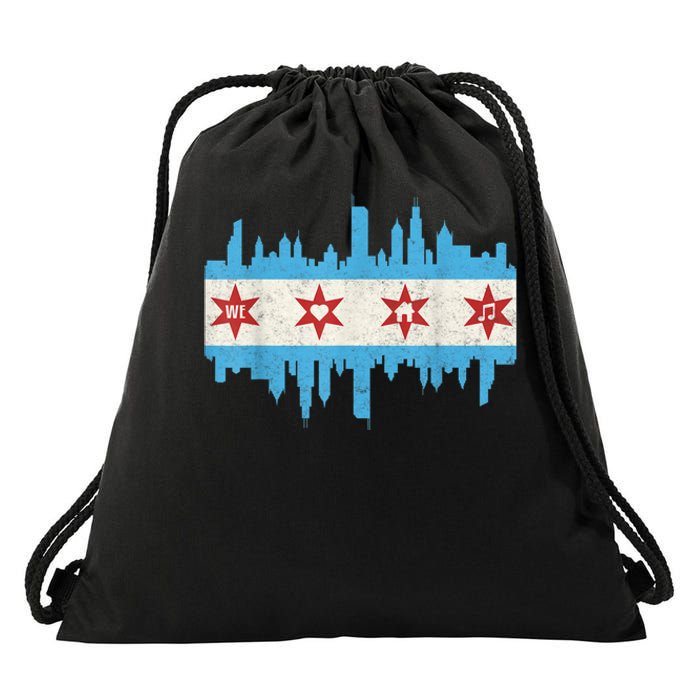 Chicago House Music Vintage Chicago Flag Drawstring Bag