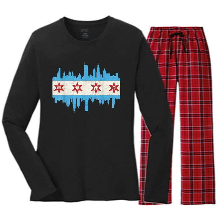 Chicago House Music Vintage Chicago Flag Women's Long Sleeve Flannel Pajama Set 