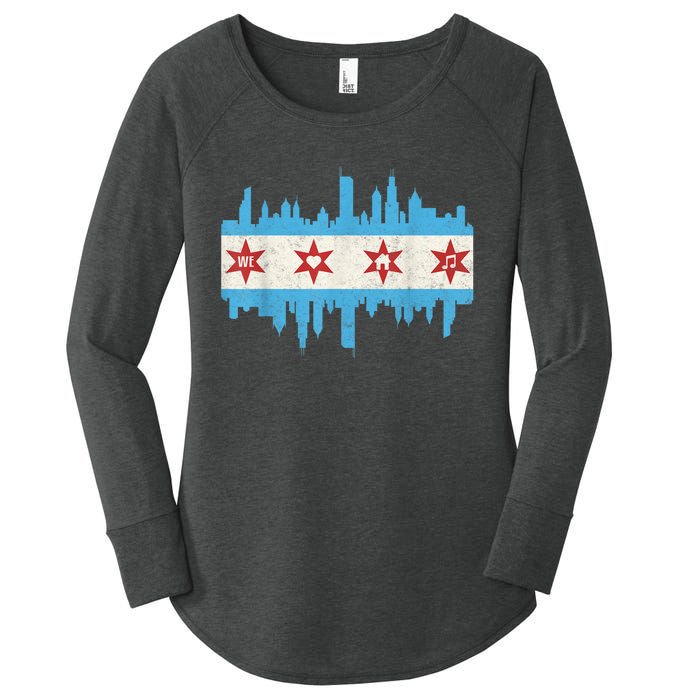 Chicago House Music Vintage Chicago Flag Women's Perfect Tri Tunic Long Sleeve Shirt