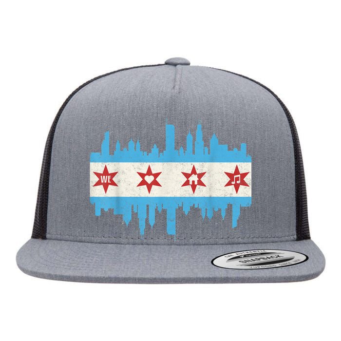 Chicago House Music Vintage Chicago Flag Flat Bill Trucker Hat