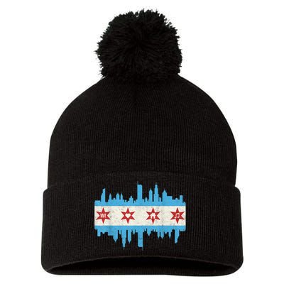 Chicago House Music Vintage Chicago Flag Pom Pom 12in Knit Beanie