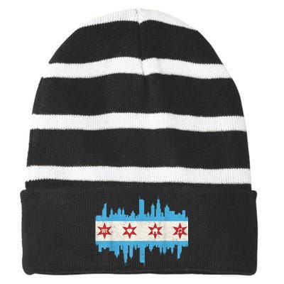 Chicago House Music Vintage Chicago Flag Striped Beanie with Solid Band