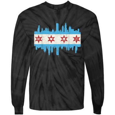 Chicago House Music Vintage Chicago Flag Tie-Dye Long Sleeve Shirt