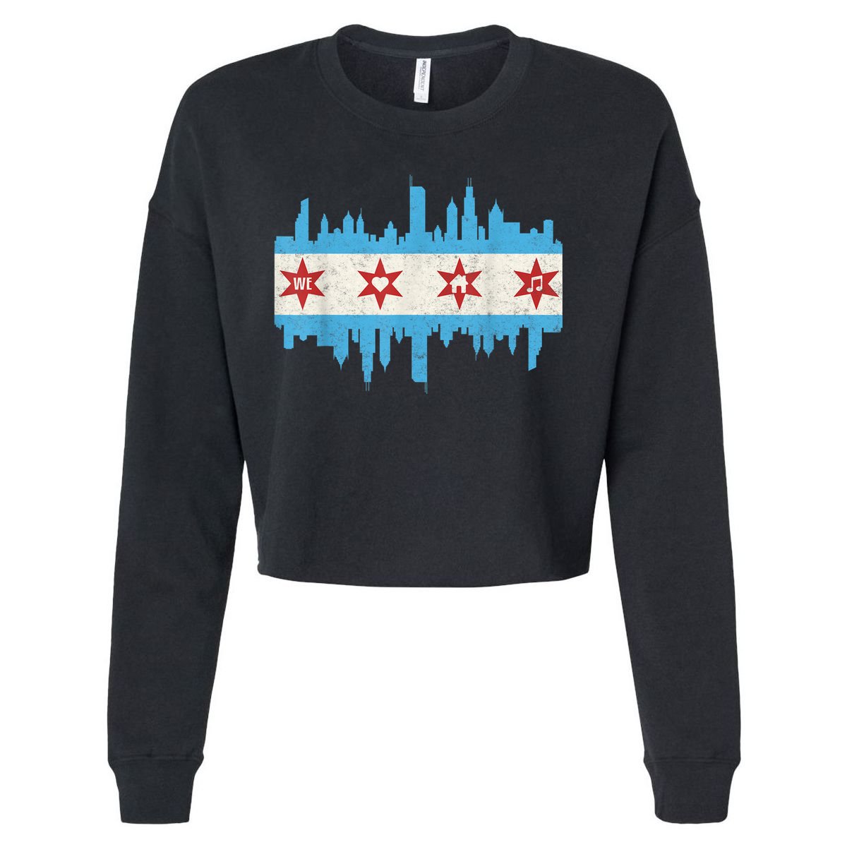 Chicago House Music Vintage Chicago Flag Cropped Pullover Crew