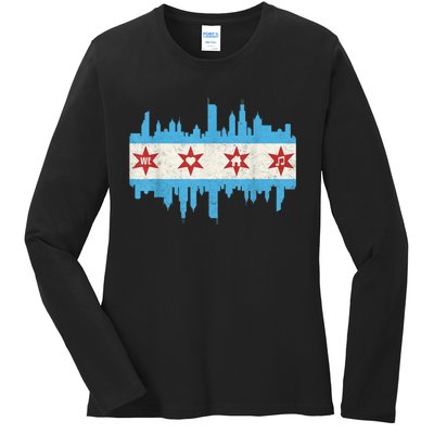 Chicago House Music Vintage Chicago Flag Ladies Long Sleeve Shirt