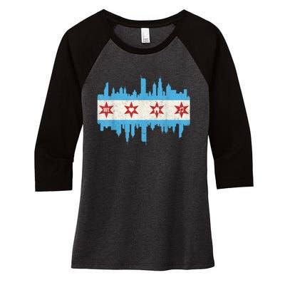 Chicago House Music Vintage Chicago Flag Women's Tri-Blend 3/4-Sleeve Raglan Shirt