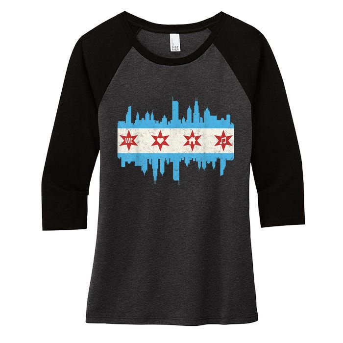 Chicago House Music Vintage Chicago Flag Women's Tri-Blend 3/4-Sleeve Raglan Shirt